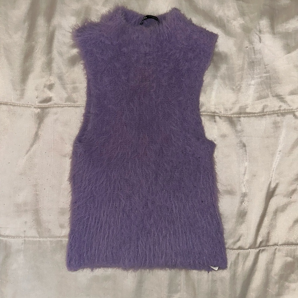 Zara Lavender Fuzzy Knit Top & Shorts set